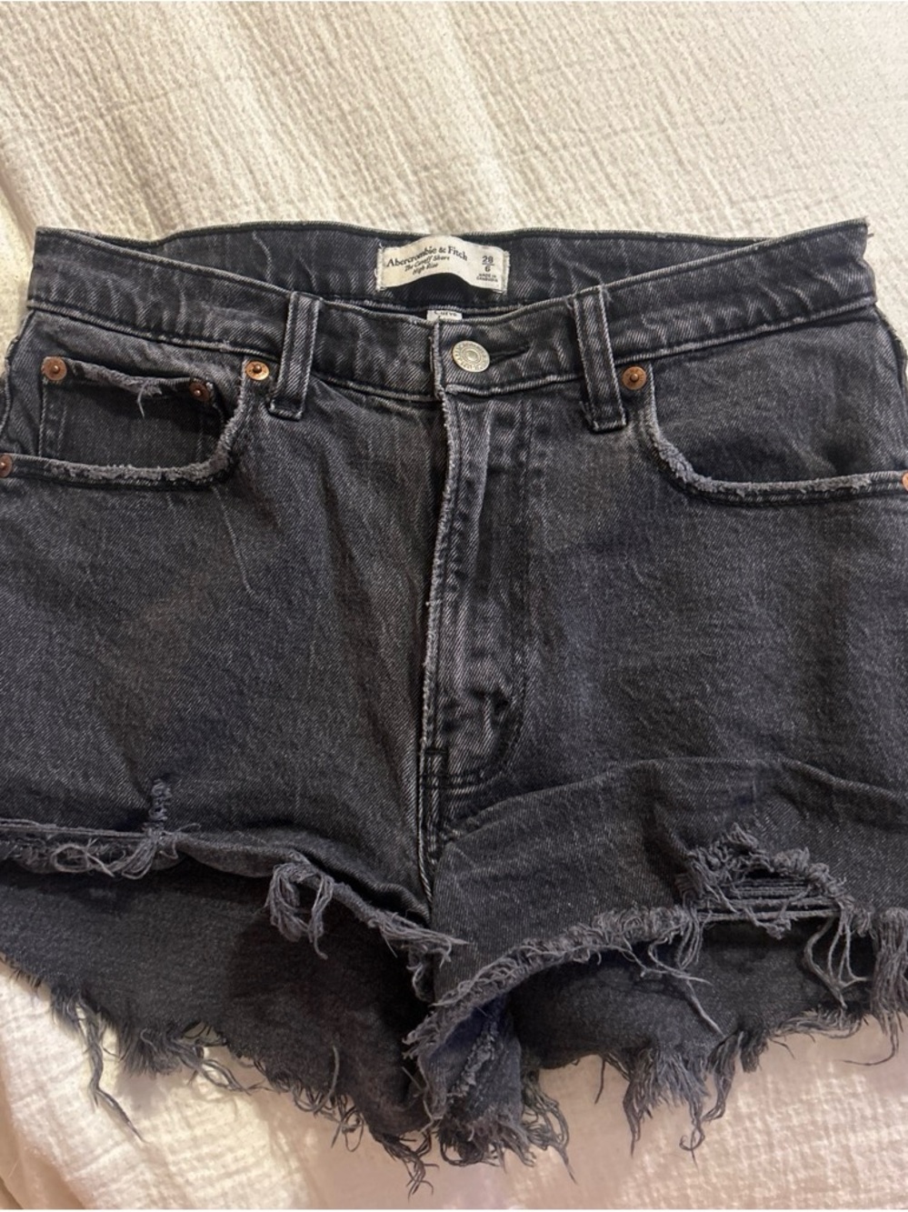 Abercrombie & Fitch Washed Black Curve Love Distressed Denim Shorts